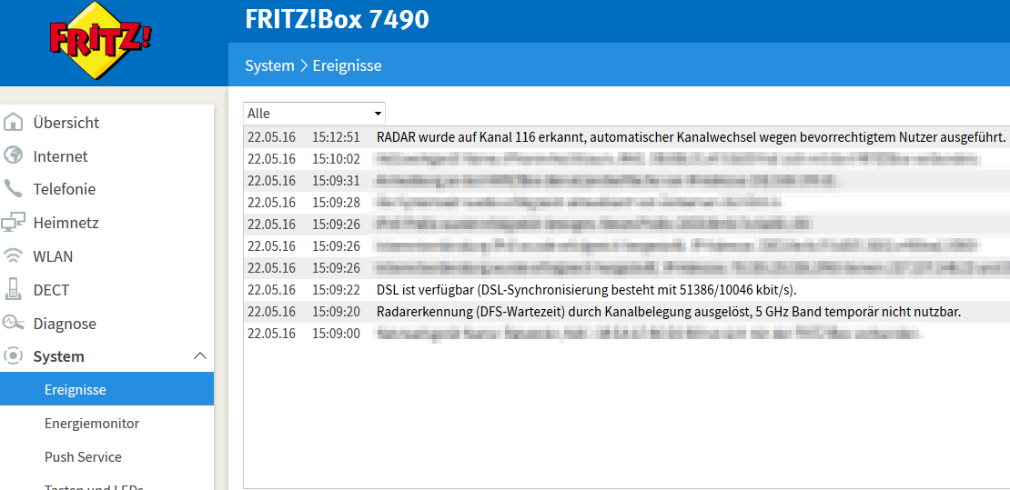 Radarerkennung in der Fritzbox 7490 (Klick zum Vergrößern)